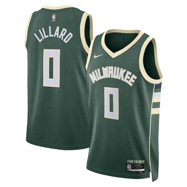 Men%27s Milwaukee Bucks #0 Damian Lillard Green Icon Edition Stitched Basketball Jersey Dzhi